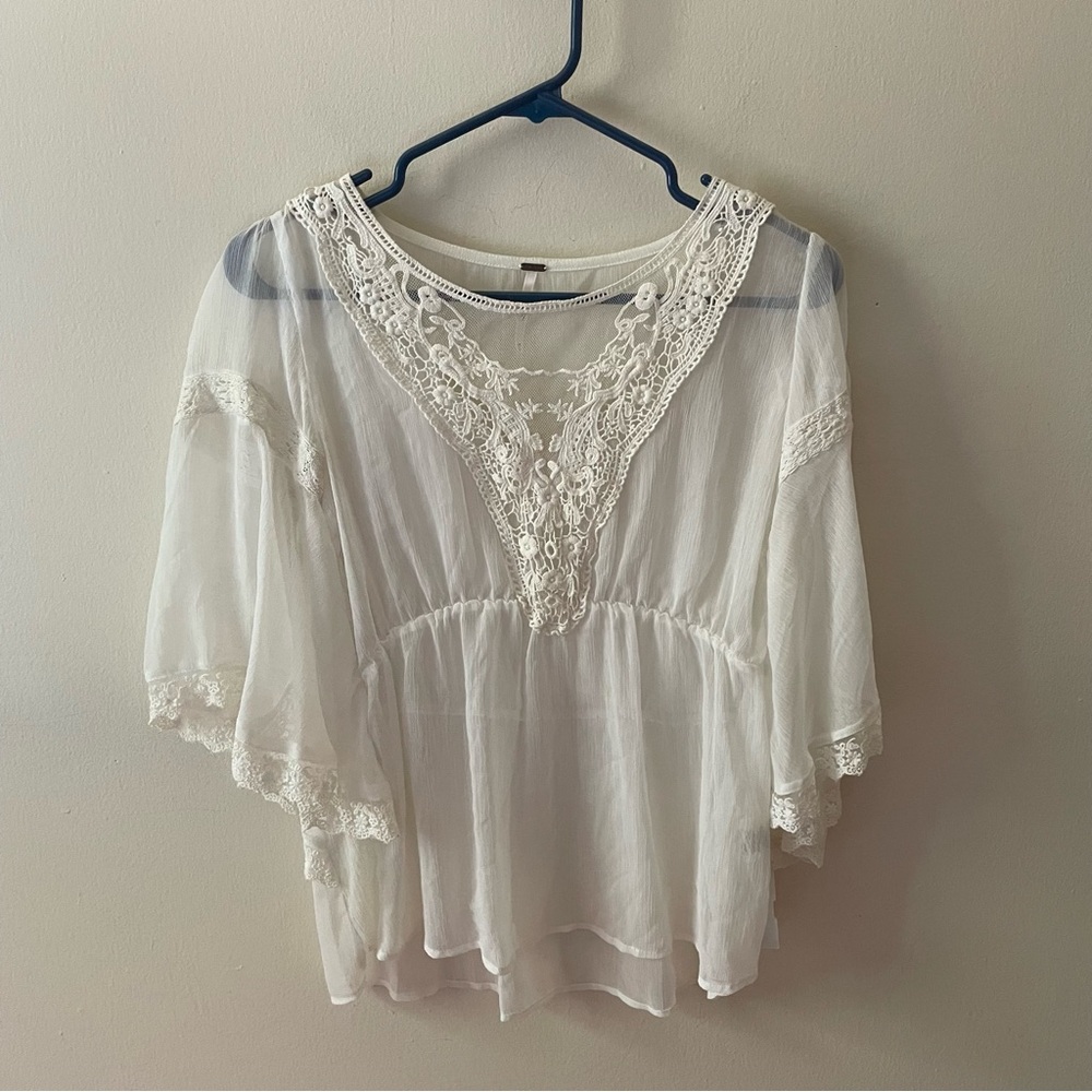 Free People Sheer Boho Peasant Blouse